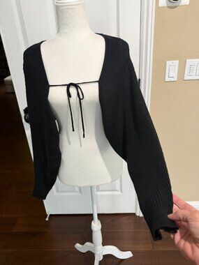 Kerisma Black Ribbed Shrug Sweater Top Cropped One Size